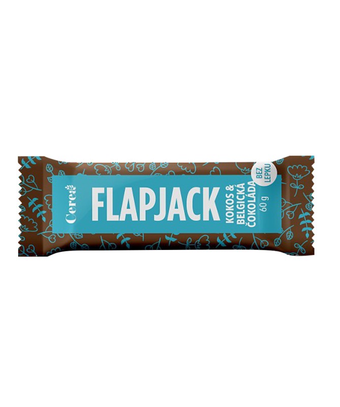 Cereální tyčinky řady Flapjack jsou zdrojem energie nejen na doma, ale také v práci, ve škole, na výletech, při sportování a na cestách. Flapjack jsou více než jen cereální tyčinky - je to vzkaz přírody, že i zdravé občerstvení může být lahodné a velmi chutné. Každá tyčinka je vyrobena ručně, s péčí a láskou k přírodě tak, aby byl každý kousek jedinečným a originálním dílem pro vaše chuťové smysly.     Složení:   ovesné vločky bezlepkové 34 %, máslo, zahuštěné plnotučné mléko slazené (mléko, cukr), kokos 9 %, belgická čokoláda hořká 8 % (kakaová hmota, cukr, emulgátor: sojový lecitin, přírodní vanilkové aroma (obsah kakaové sušiny nejméně 50 %); mandle 6%, zlatý sirup – částečně invertovaný sirup z cukrové třtiny, třtinový cukr melasový, sušené mléko odtučněné, med, jedlá sůl      BEZ LEPKU (obsah gluténu < 20 mg/ kg)  BEZ PALMOVÉHO TUKU     Použití:   Flapjack je zdravá svačina k dodání energie nejen doma, ale také ve škole a v práci, ale hlavně na výletech, dovolených, při sportování a při cestování. 
